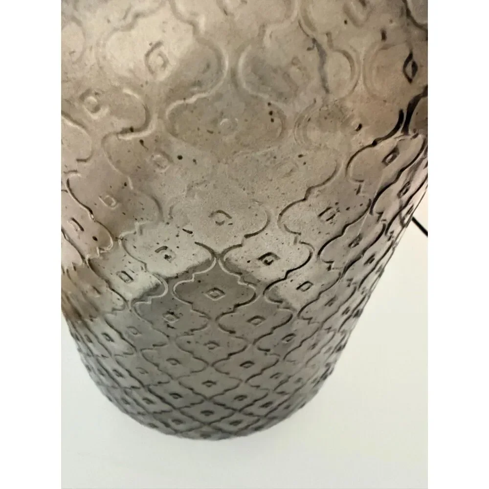 Gray Moroccan Candle holder with textured glass and wire handle